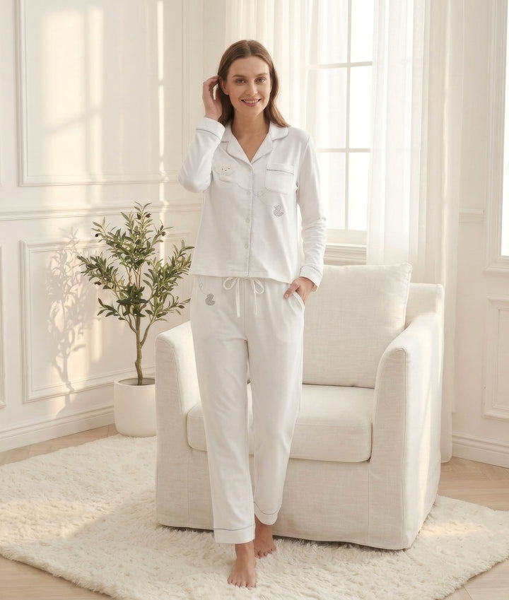 Maternity & Nursing Pyjama Set | White & Grey